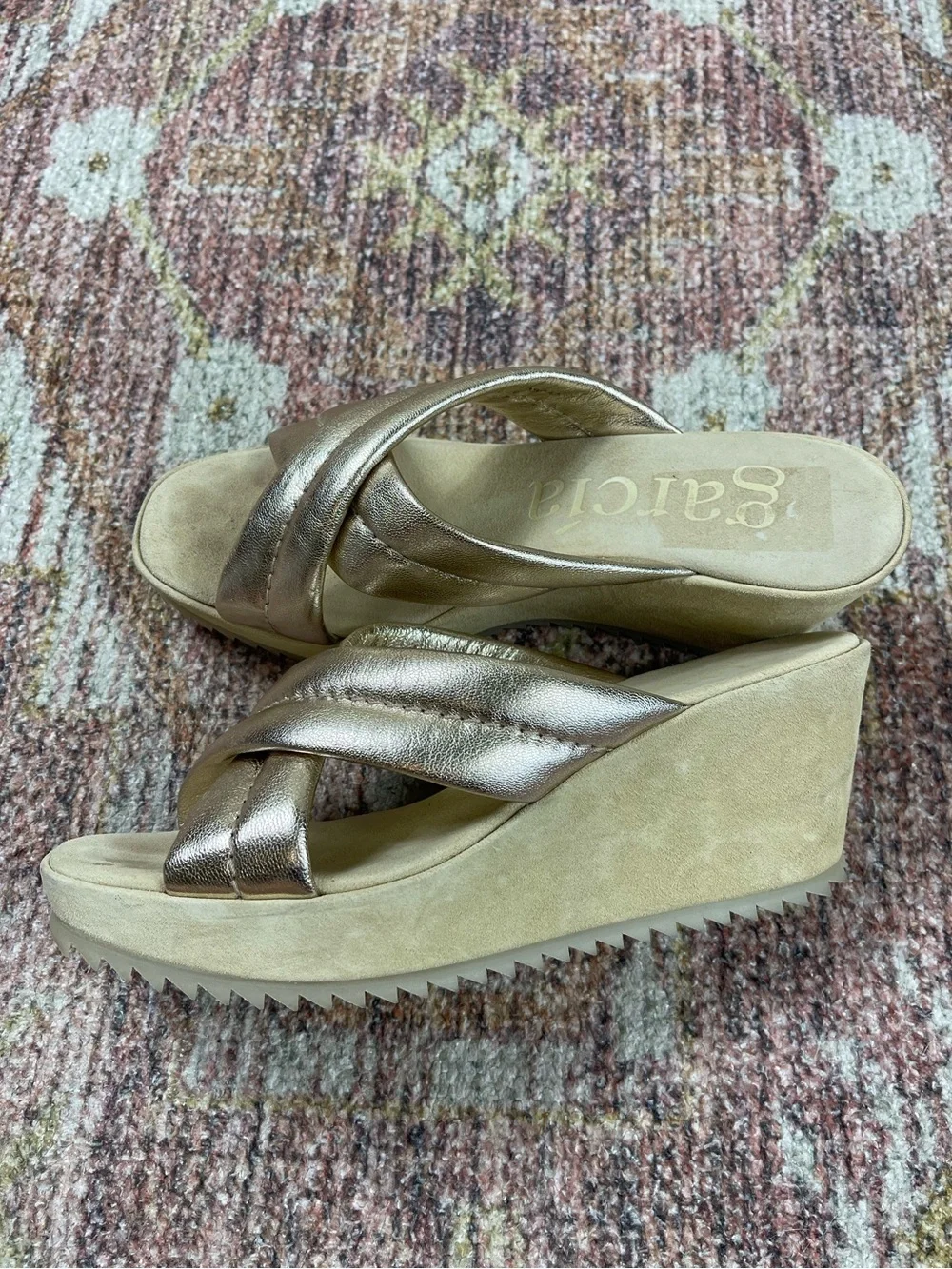 Pedro Garcia Florina Metallic Crisscross Platform Sandals Suede Size 41 US 10.5